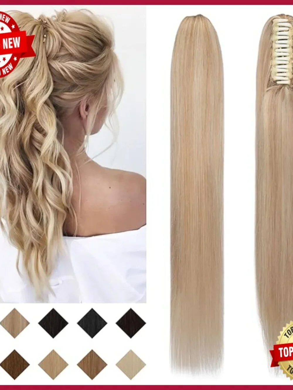 14 Inch Human Hair Ponytail Extension Clip in Long Straight 105g